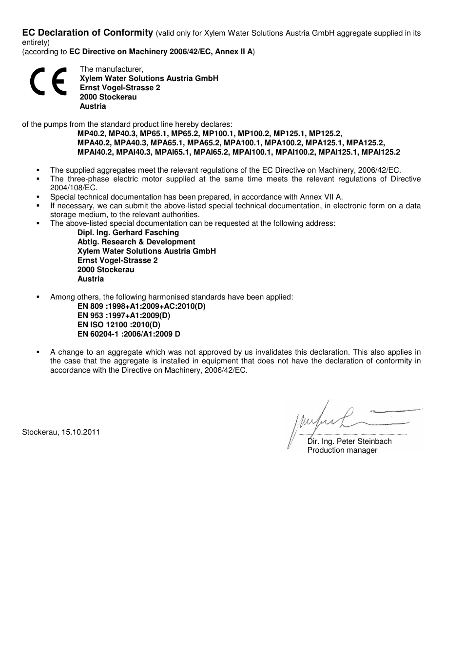 Ec declaration of conformity | Xylem MPAI User Manual | Page 4 / 135
