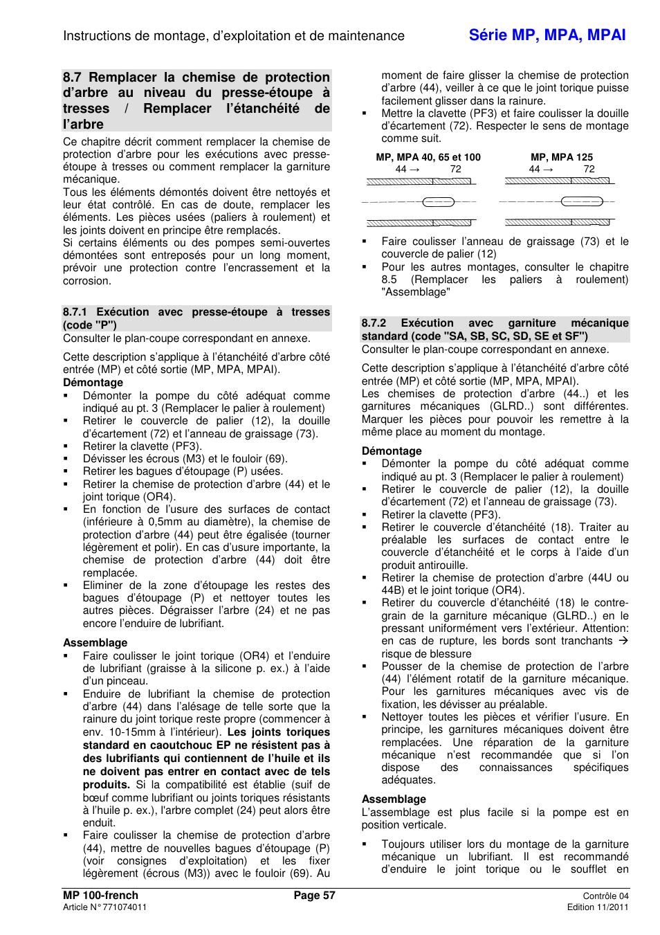 Série mp, mpa, mpai | Xylem MPAI User Manual | Page 61 / 135