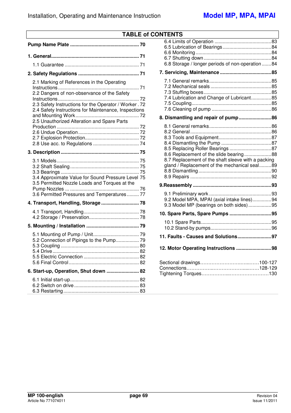 Model mp, mpa, mpai | Xylem MPAI User Manual | Page 73 / 135