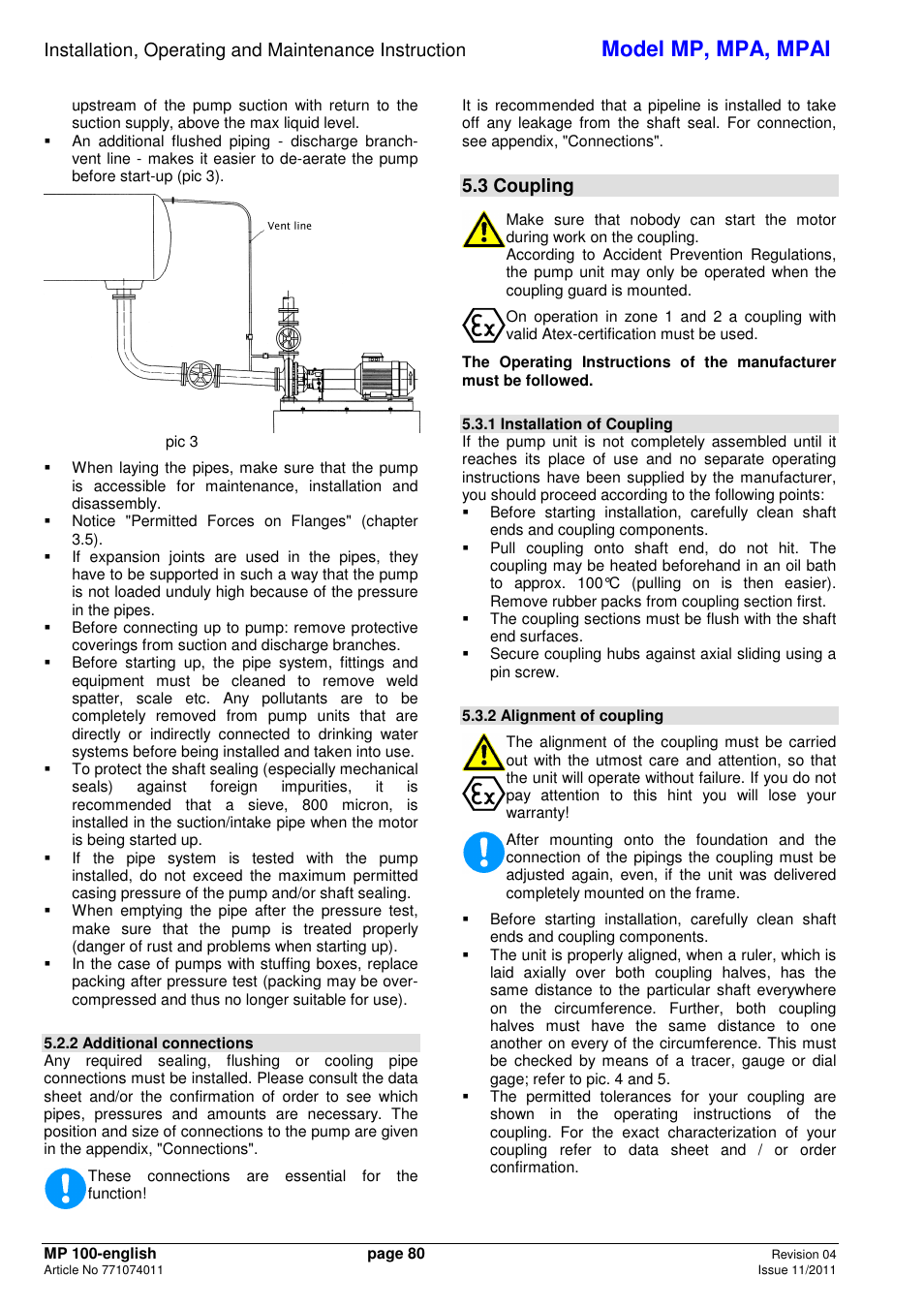 Model mp, mpa, mpai, 3 coupling | Xylem MPAI User Manual | Page 84 / 135