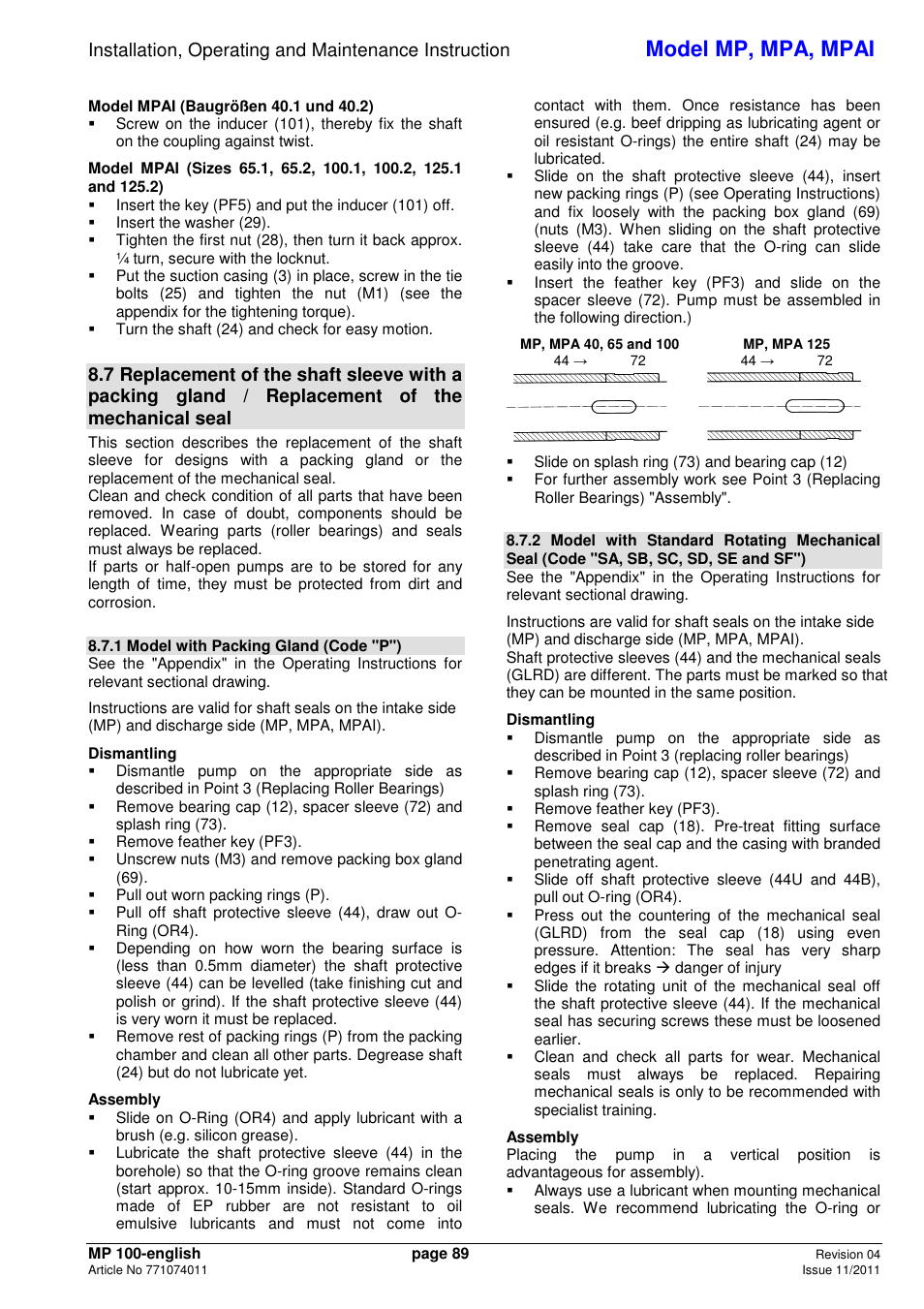 Model mp, mpa, mpai | Xylem MPAI User Manual | Page 93 / 135