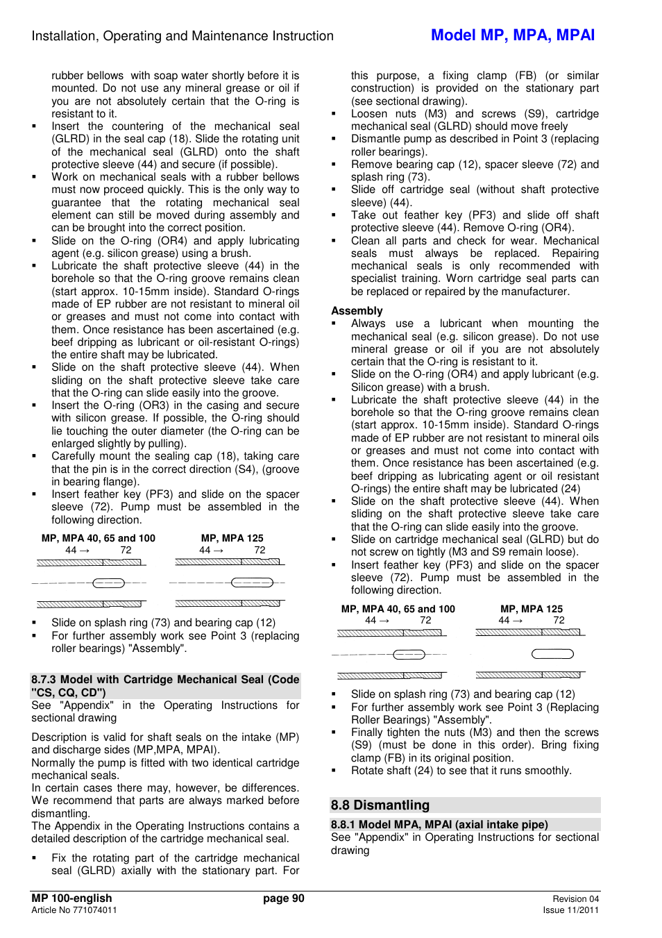 Model mp, mpa, mpai, 8 dismantling | Xylem MPAI User Manual | Page 94 / 135