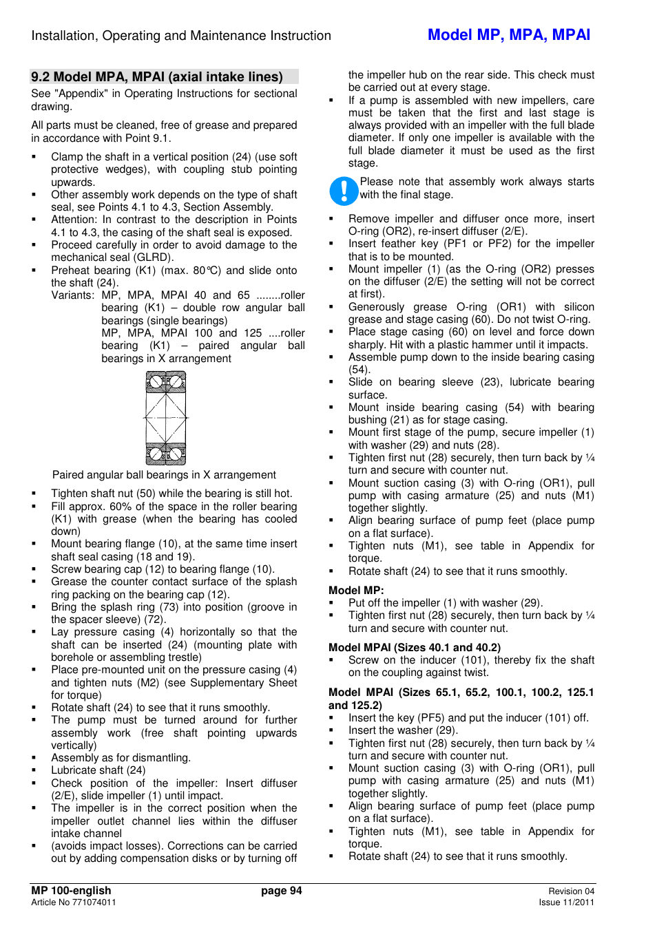 Model mp, mpa, mpai, 2 model mpa, mpai (axial intake lines) | Xylem MPAI User Manual | Page 98 / 135