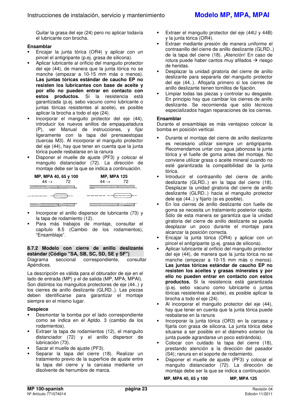 Modelo mp, mpa, mpai | Xylem MPAI User Manual | Page 25 / 67