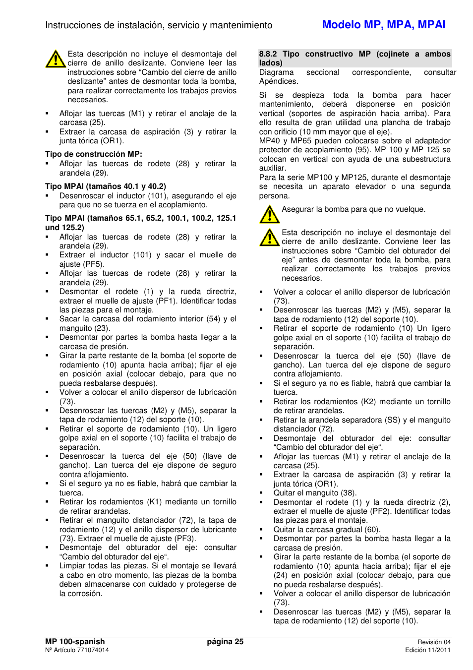 Modelo mp, mpa, mpai | Xylem MPAI User Manual | Page 27 / 67
