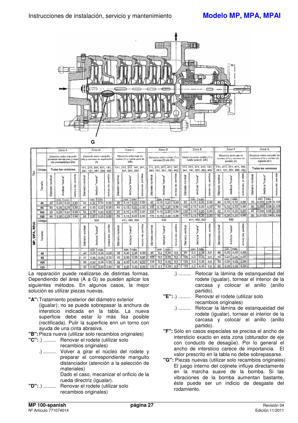 Modelo mp, mpa, mpai | Xylem MPAI User Manual | Page 29 / 67