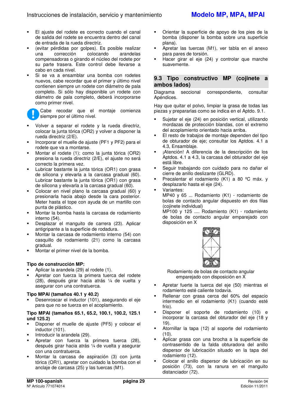 Modelo mp, mpa, mpai, 3 tipo constructivo mp (cojinete a ambos lados) | Xylem MPAI User Manual | Page 31 / 67