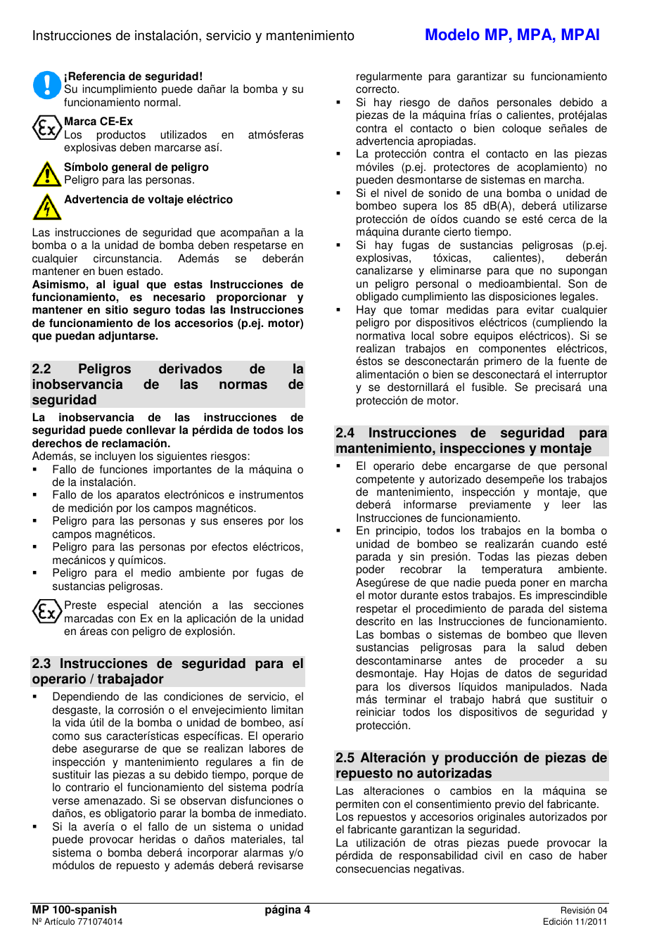 Modelo mp, mpa, mpai | Xylem MPAI User Manual | Page 6 / 67