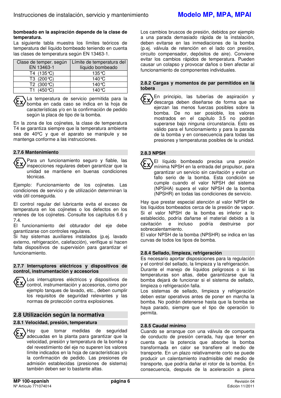 Modelo mp, mpa, mpai, 8 utilización según la normativa | Xylem MPAI User Manual | Page 8 / 67