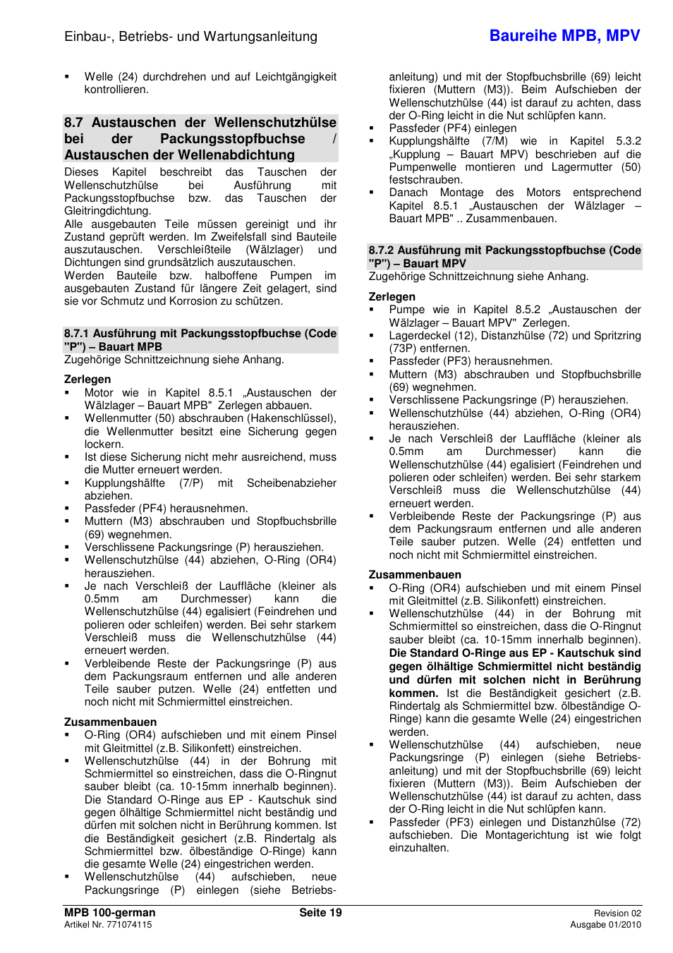 Baureihe mpb, mpv, Einbau-, betriebs- und wartungsanleitung | Xylem MPV User Manual | Page 23 / 122