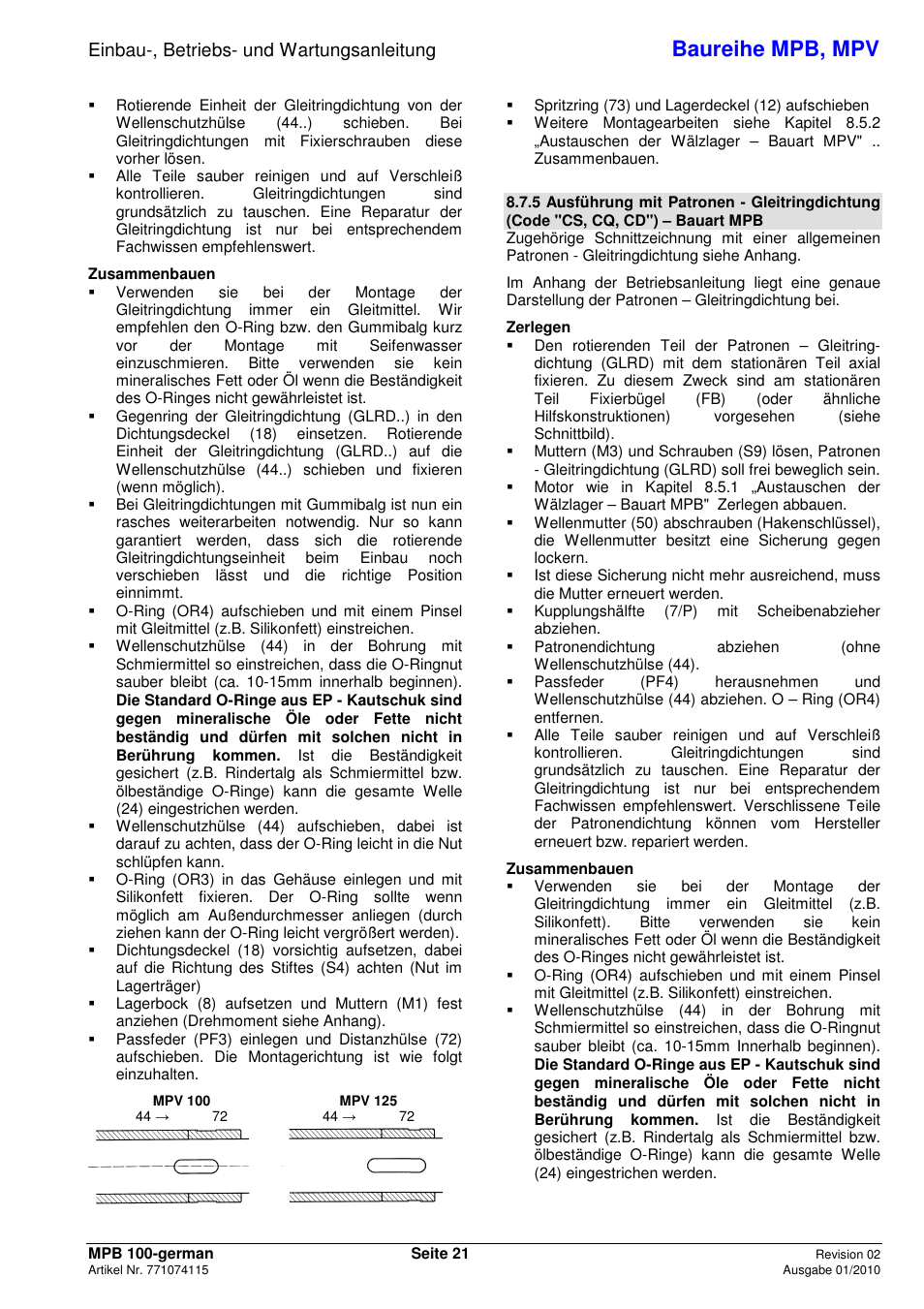 Baureihe mpb, mpv, Einbau-, betriebs- und wartungsanleitung | Xylem MPV User Manual | Page 25 / 122
