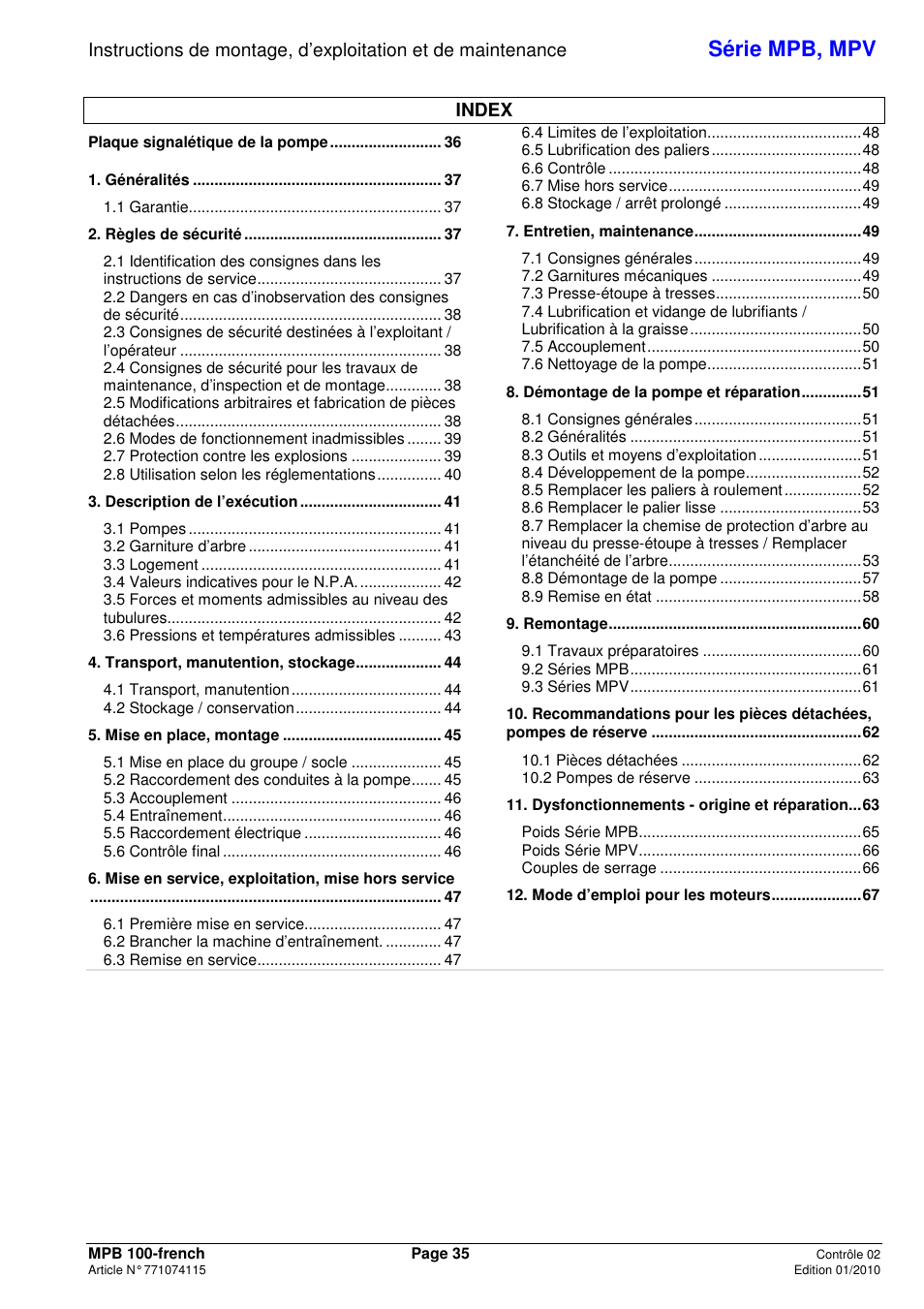 Série mpb, mpv | Xylem MPV User Manual | Page 39 / 122
