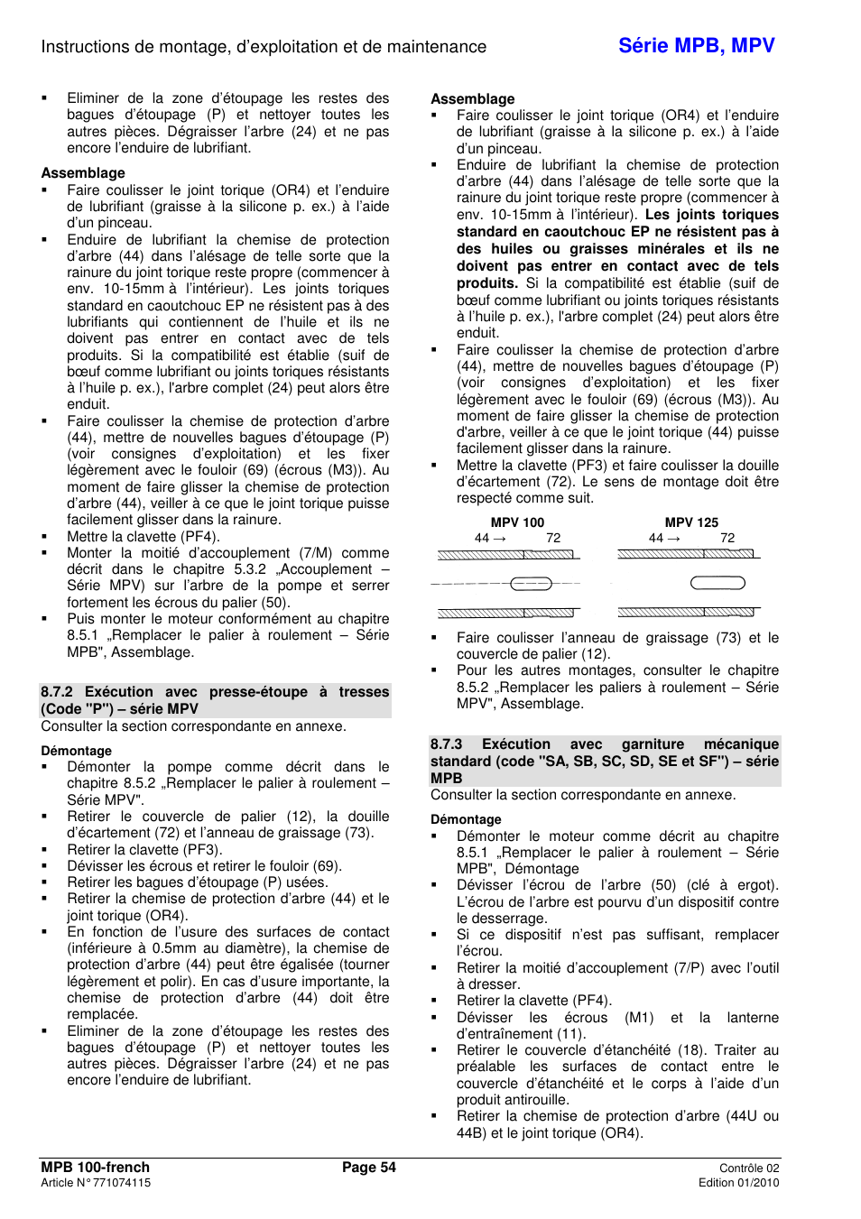 Série mpb, mpv | Xylem MPV User Manual | Page 58 / 122
