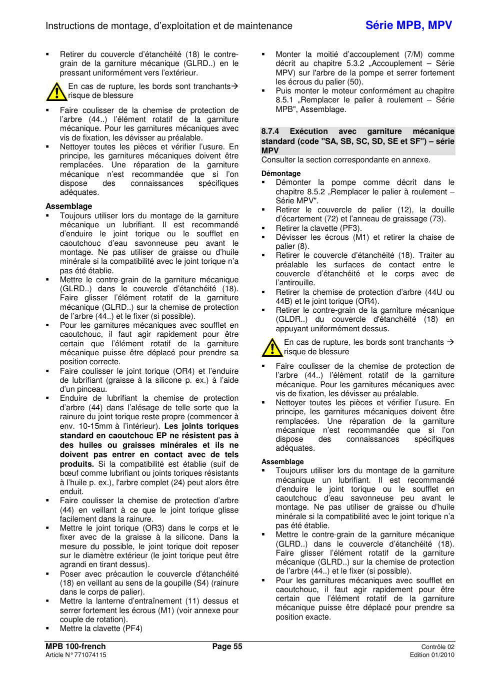 Série mpb, mpv | Xylem MPV User Manual | Page 59 / 122