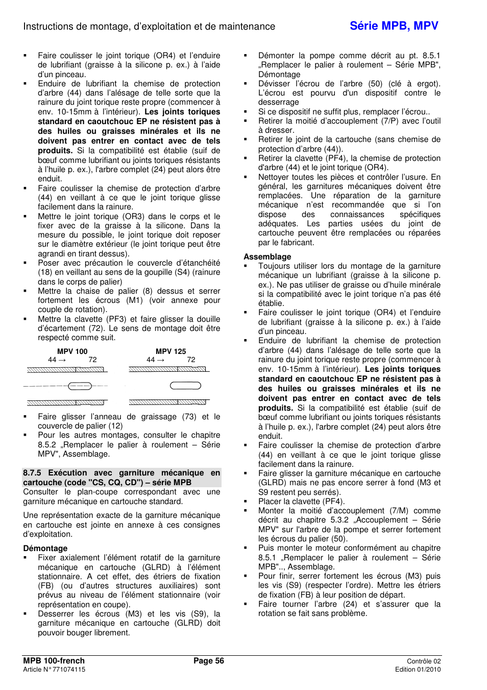 Série mpb, mpv | Xylem MPV User Manual | Page 60 / 122