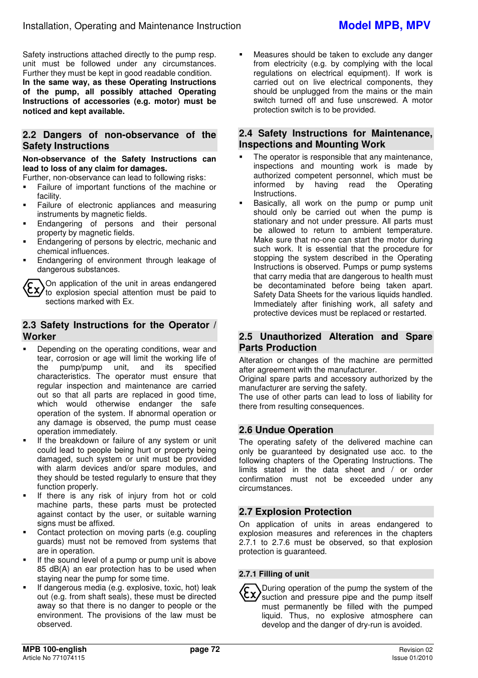 Model mpb, mpv | Xylem MPV User Manual | Page 76 / 122