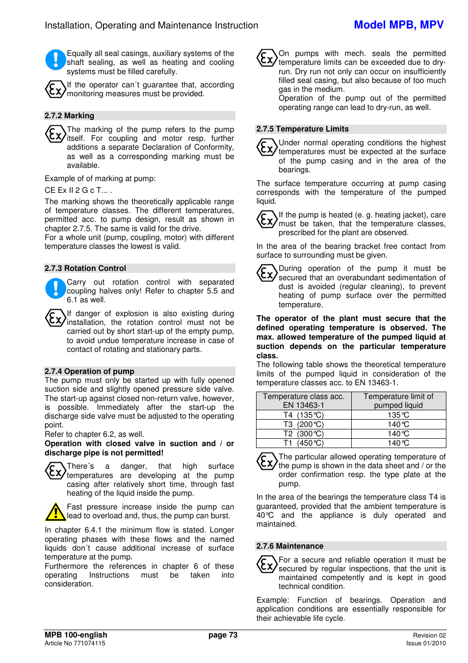 Model mpb, mpv | Xylem MPV User Manual | Page 77 / 122