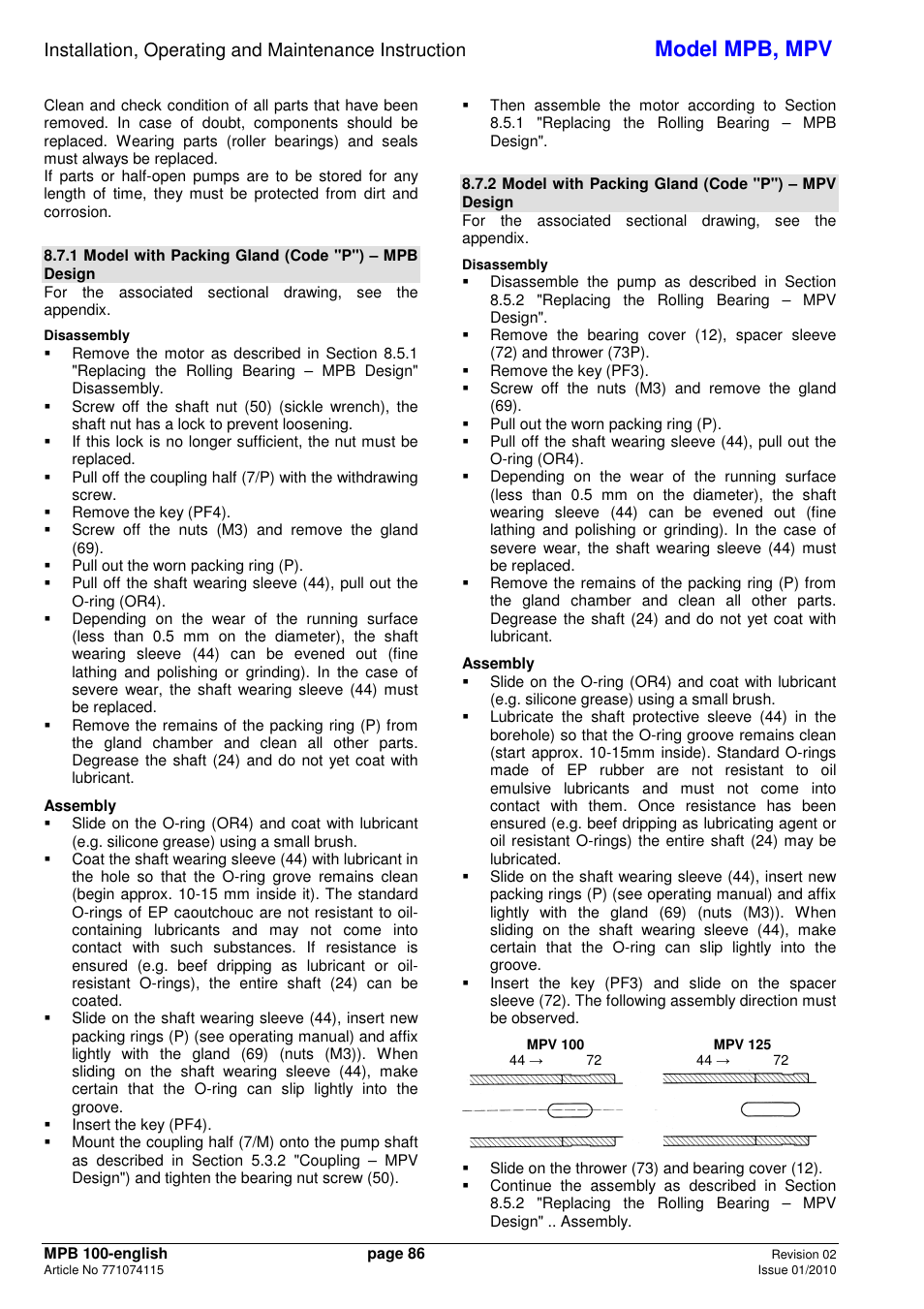 Model mpb, mpv | Xylem MPV User Manual | Page 90 / 122