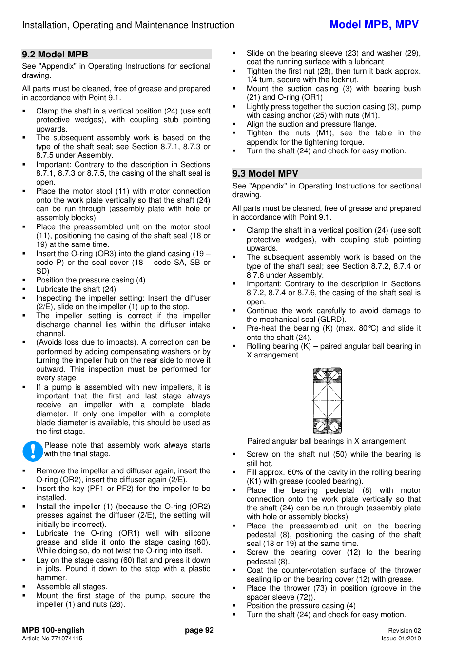 Model mpb, mpv, 2 model mpb, 3 model mpv | Xylem MPV User Manual | Page 96 / 122