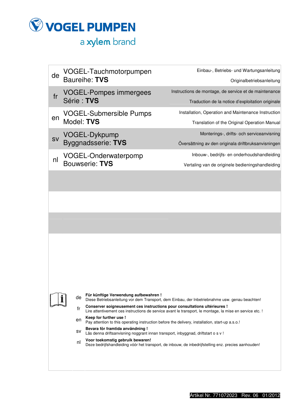 Xylem TVS User Manual | 84 pages