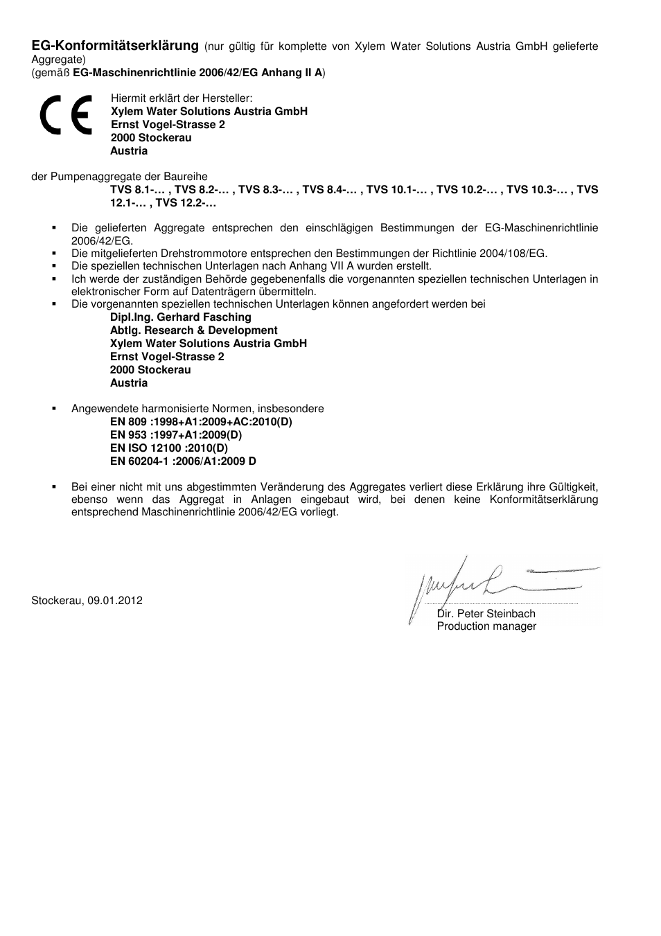 Eg-konformitätserklärung | Xylem TVS User Manual | Page 2 / 84