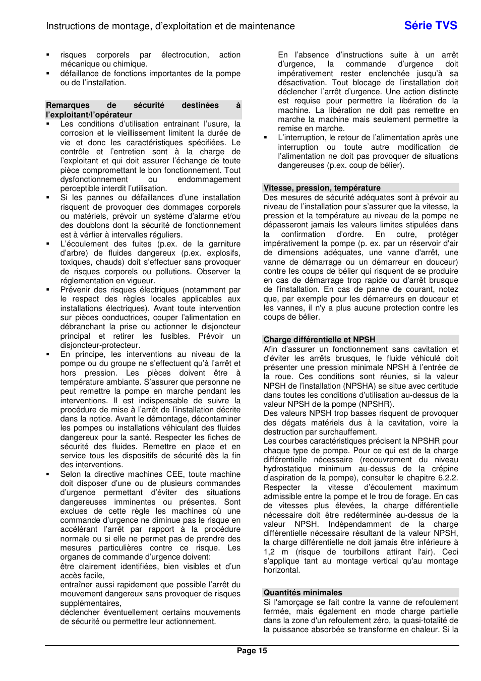 Série tvs | Xylem TVS User Manual | Page 23 / 84