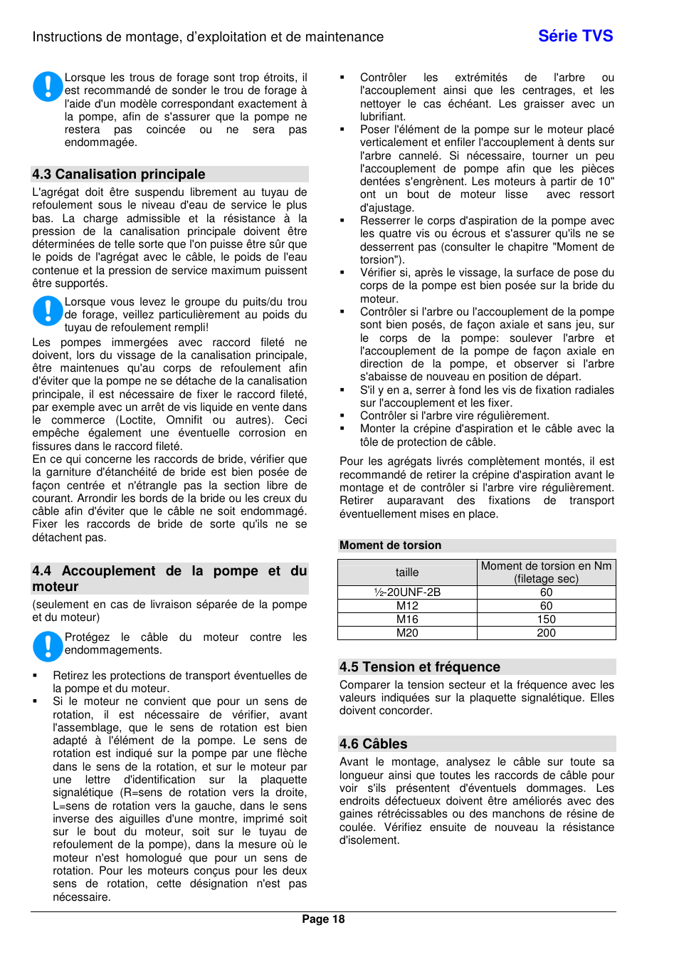 Série tvs, 3 canalisation principale, 4 accouplement de la pompe et du moteur | 5 tension et fréquence, 6 câbles | Xylem TVS User Manual | Page 26 / 84