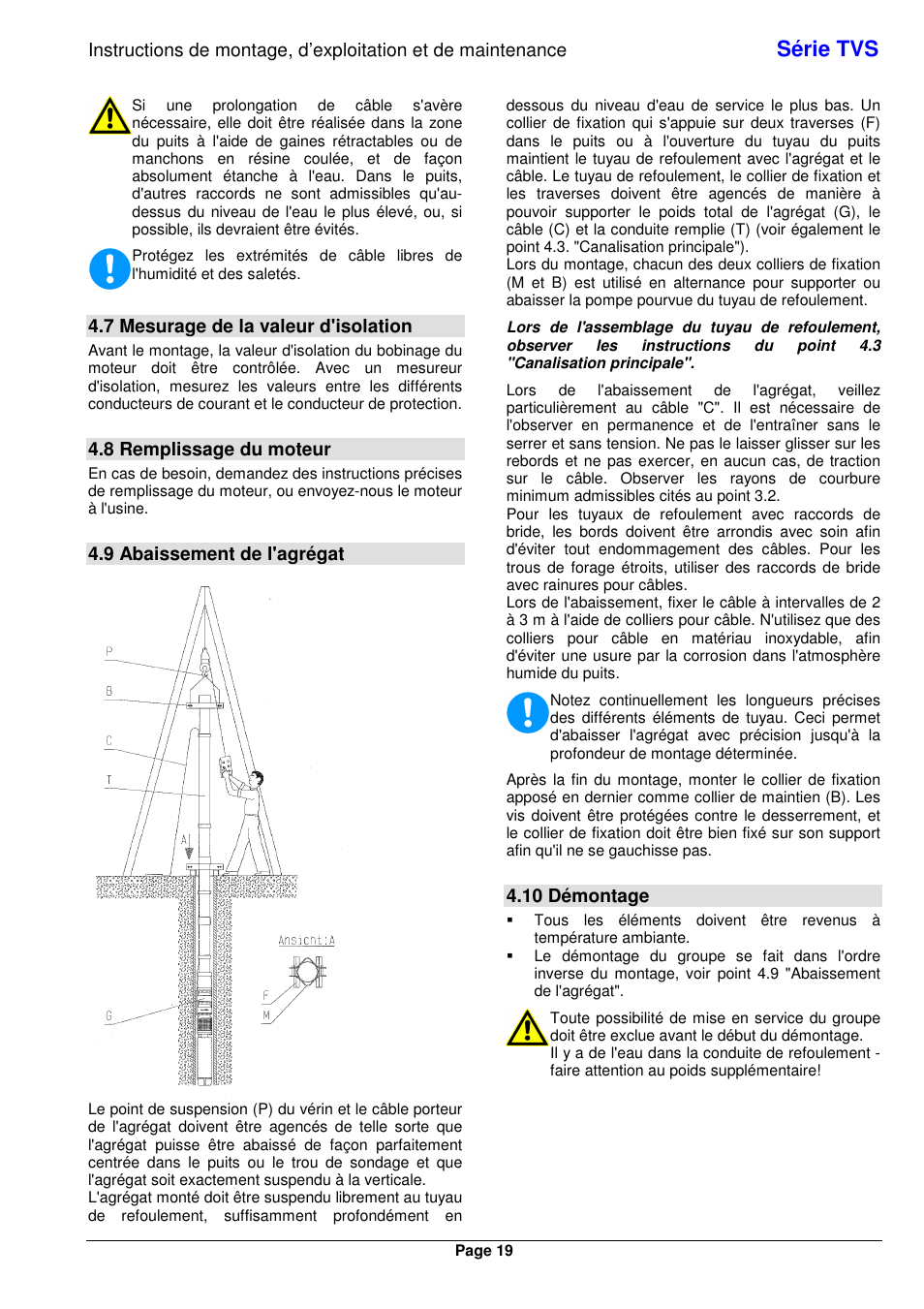 Série tvs, 7 mesurage de la valeur d'isolation, 8 remplissage du moteur | 9 abaissement de l'agrégat, 10 démontage | Xylem TVS User Manual | Page 27 / 84