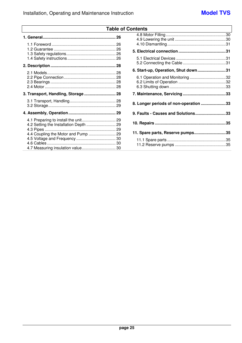 Model tvs | Xylem TVS User Manual | Page 33 / 84