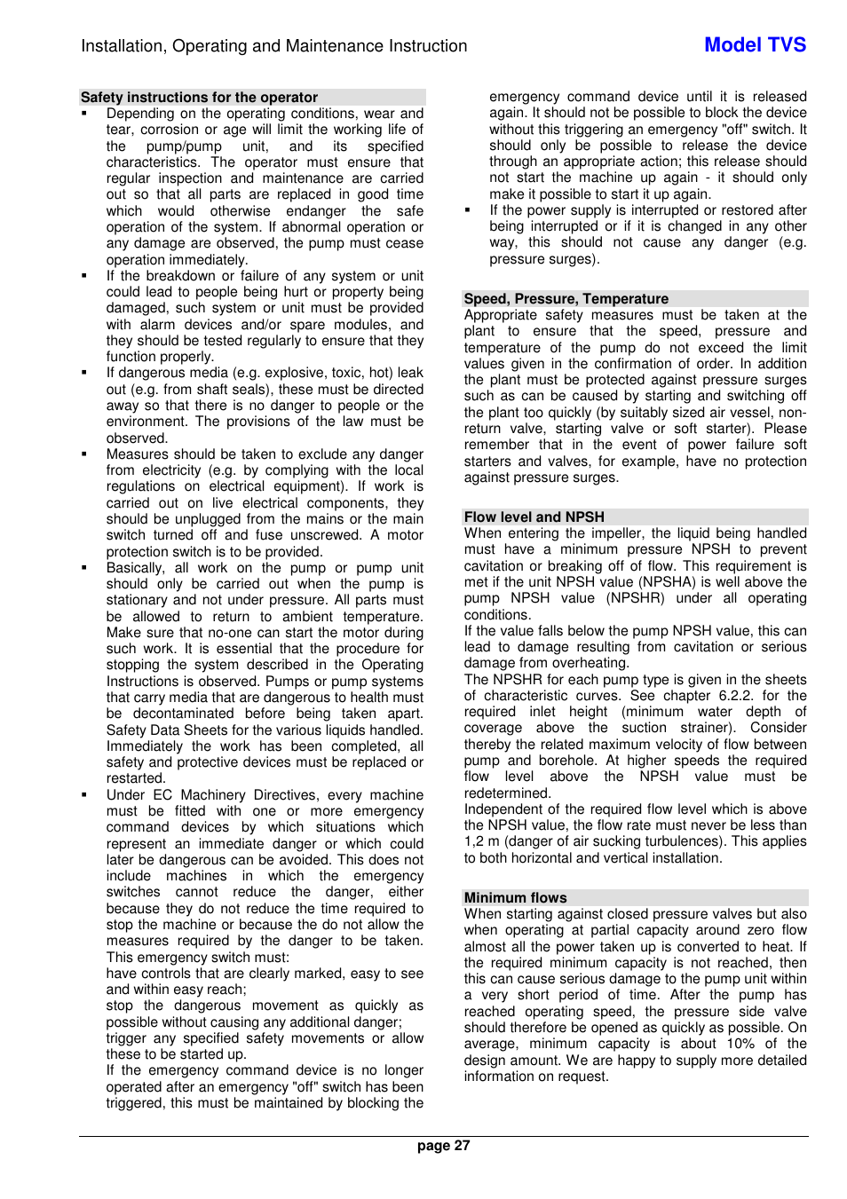 Model tvs | Xylem TVS User Manual | Page 35 / 84