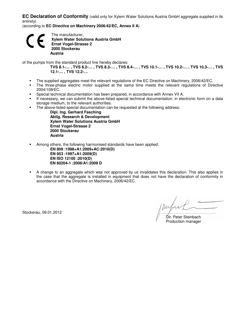 Ec declaration of conformity | Xylem TVS User Manual | Page 5 / 84