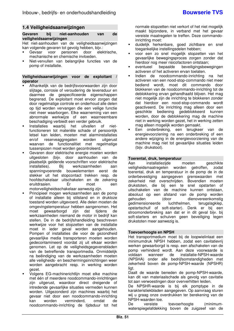 Bouwserie tvs, Inbouw-, bedrijfs- en onderhoudshandleiding, 4 veiligheidsaanwijzingen | Xylem TVS User Manual | Page 59 / 84