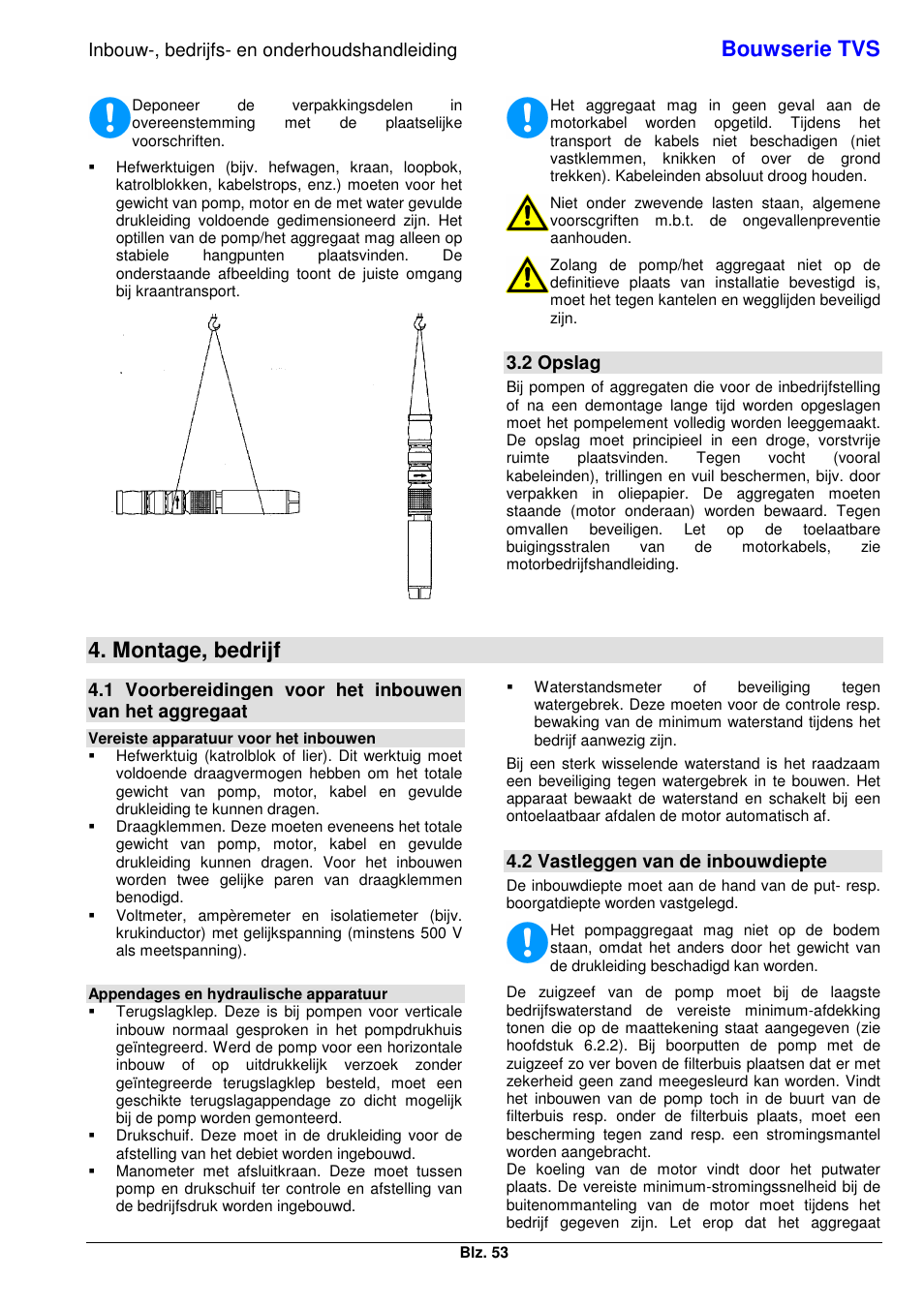 Bouwserie tvs, Montage, bedrijf, Inbouw-, bedrijfs- en onderhoudshandleiding | 2 opslag, 2 vastleggen van de inbouwdiepte | Xylem TVS User Manual | Page 61 / 84