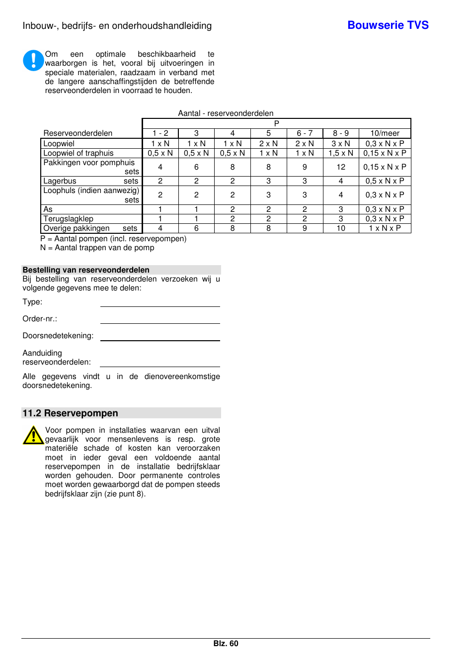 Bouwserie tvs, Inbouw-, bedrijfs- en onderhoudshandleiding, 2 reservepompen | Xylem TVS User Manual | Page 68 / 84