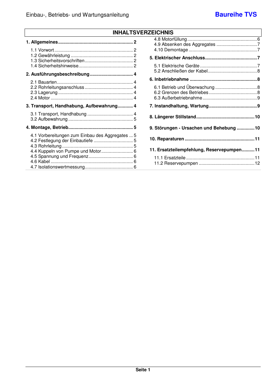 Baureihe tvs | Xylem TVS User Manual | Page 9 / 84