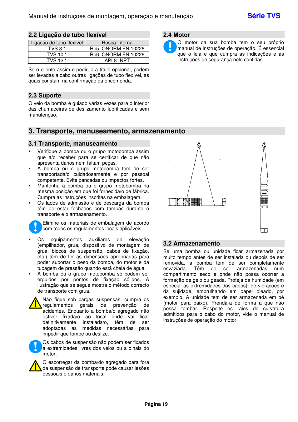 Série tvs, Transporte, manuseamento, armazenamento, 2 ligação de tubo flexível | 3 suporte, 4 motor, 1 transporte, manuseamento, 2 armazenamento | Xylem TVS User Manual | Page 25 / 72