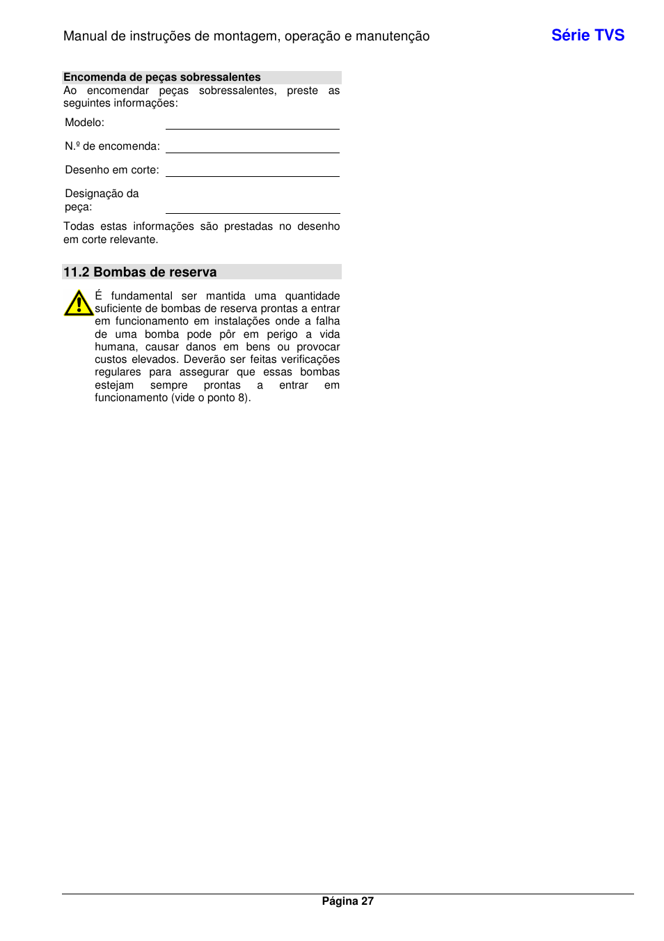 Série tvs, 2 bombas de reserva | Xylem TVS User Manual | Page 33 / 72