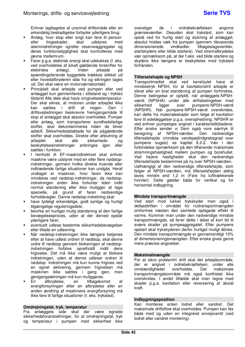 Serie tvs, Monterings, drifts- og servicevejledning | Xylem TVS User Manual | Page 51 / 72