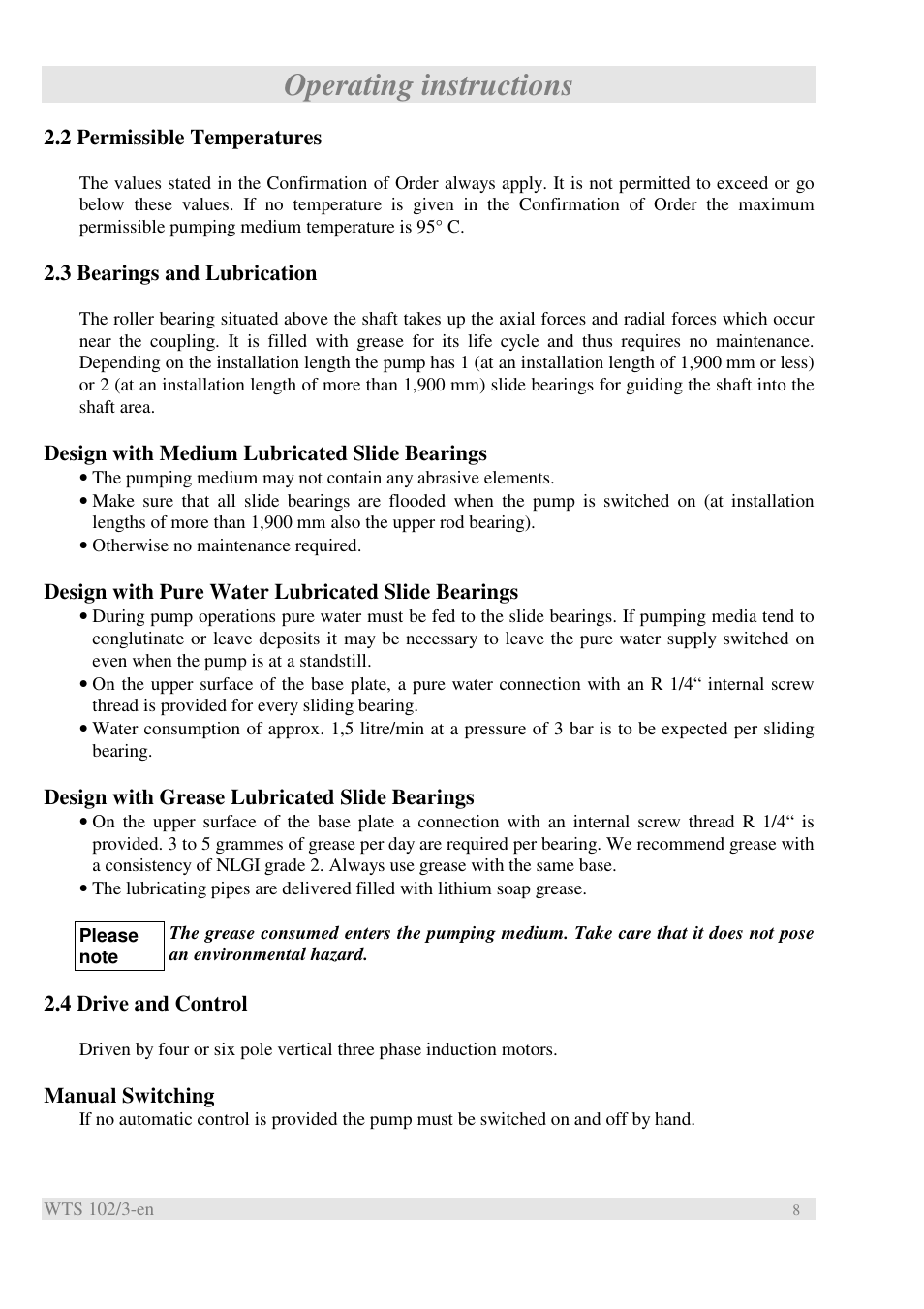 Operating instructions | Xylem WTS User Manual | Page 10 / 22