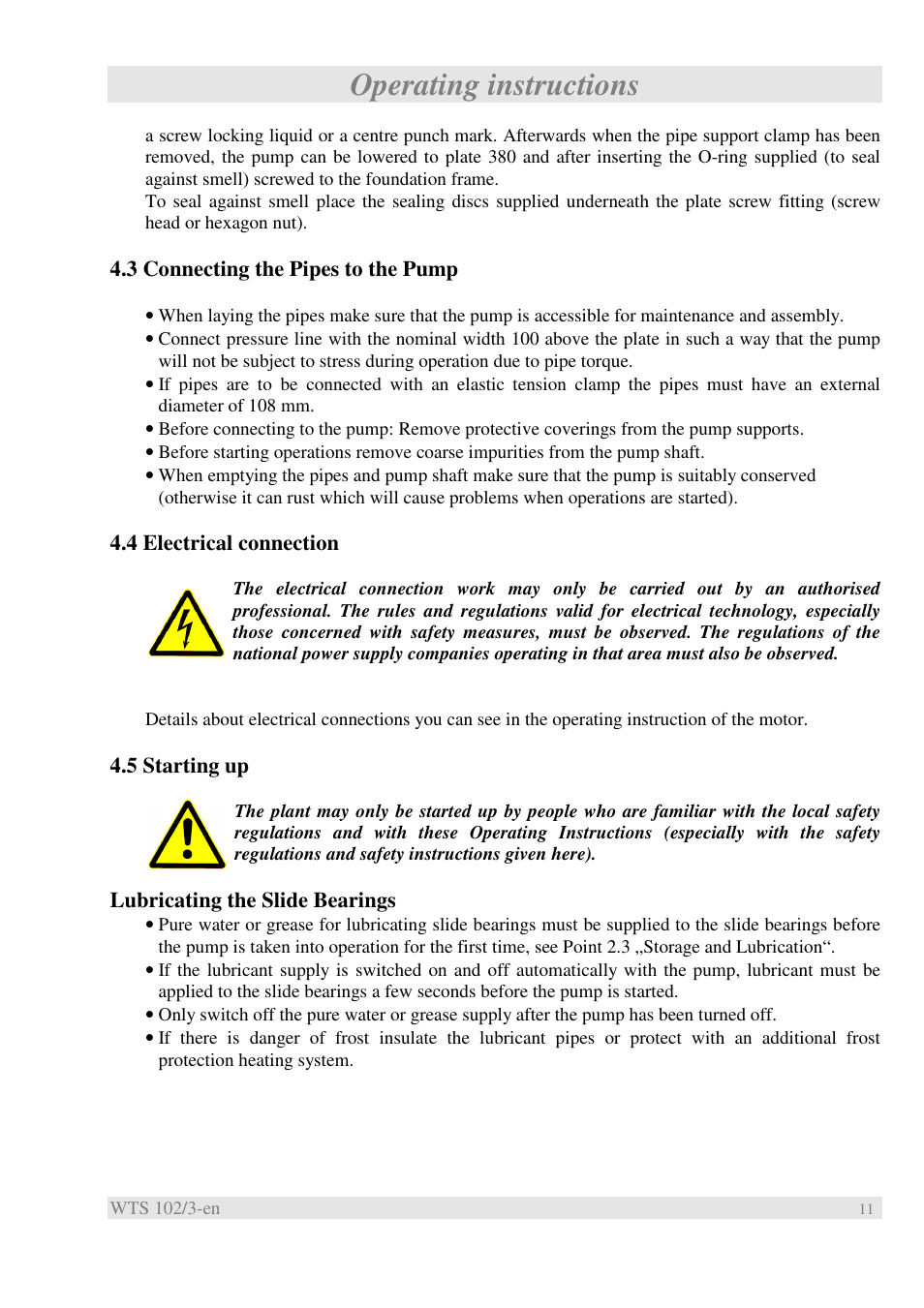 Operating instructions | Xylem WTS User Manual | Page 13 / 22