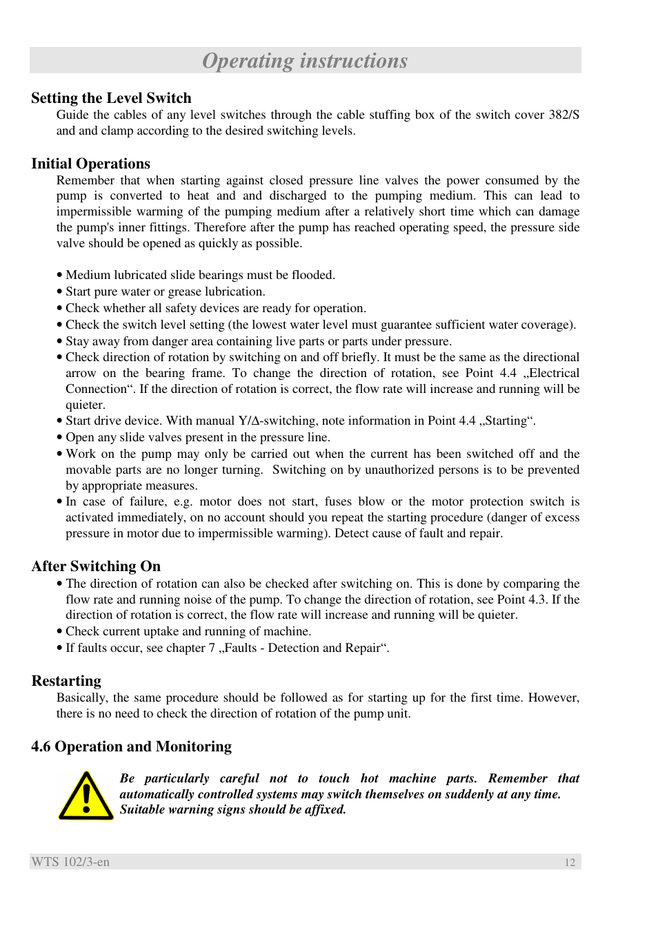 Operating instructions | Xylem WTS User Manual | Page 14 / 22