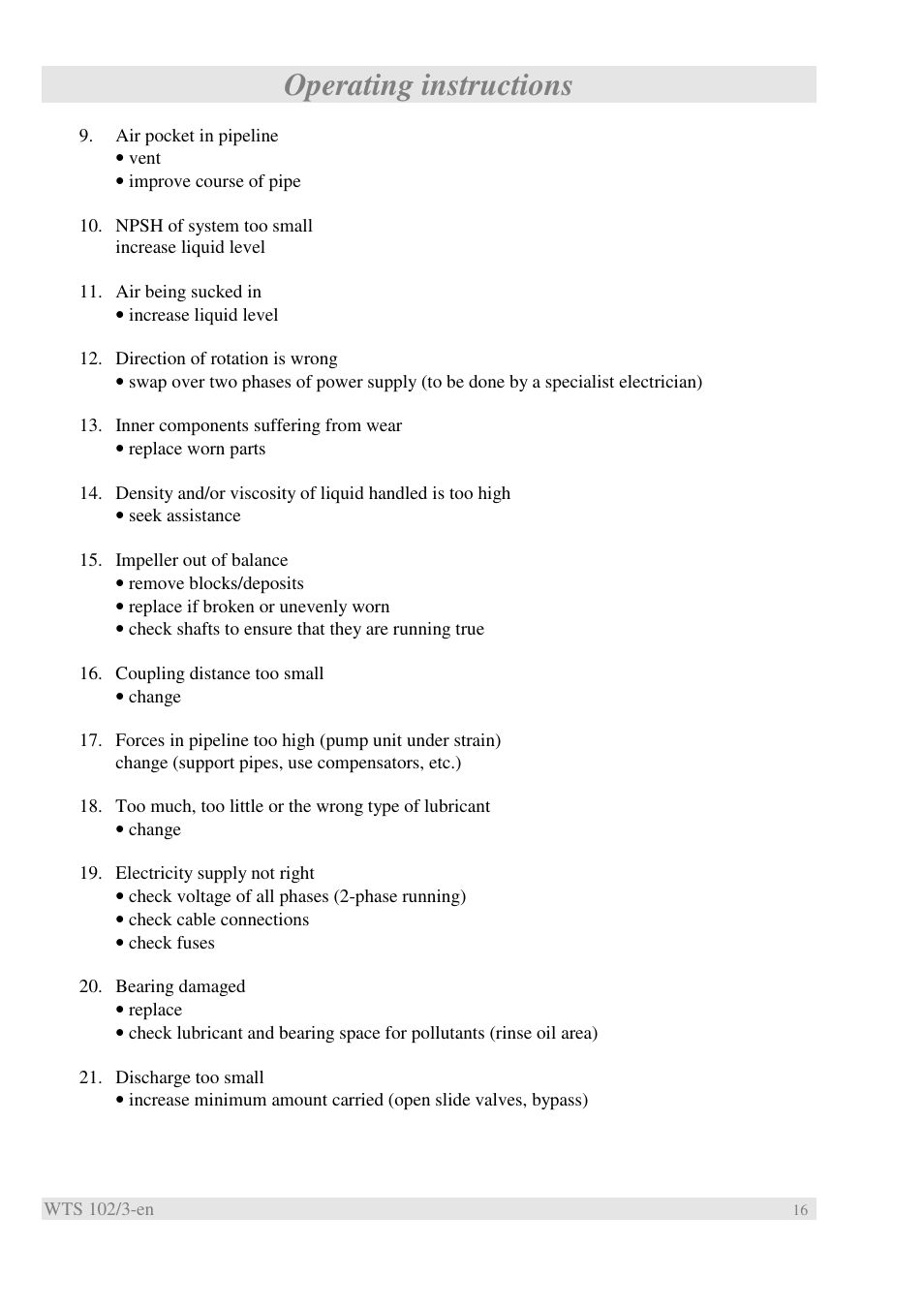 Operating instructions | Xylem WTS User Manual | Page 18 / 22