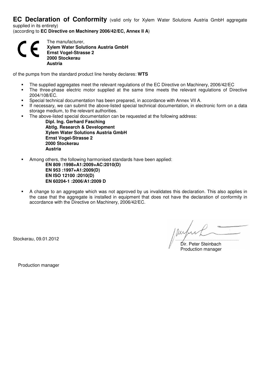 Ec declaration of conformity | Xylem WTS User Manual | Page 2 / 22