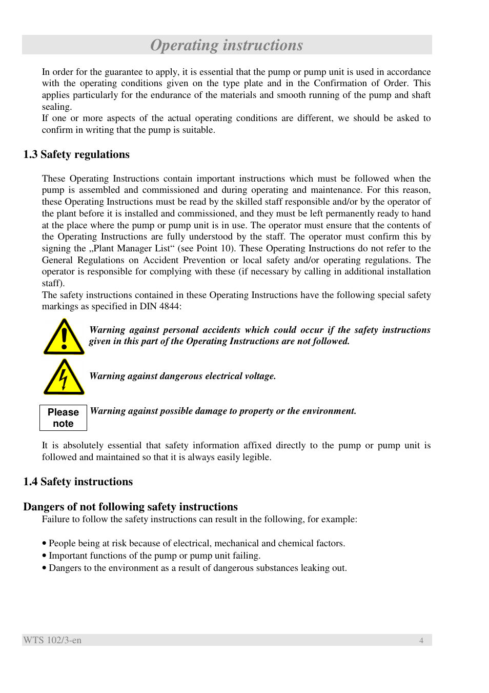 Operating instructions | Xylem WTS User Manual | Page 6 / 22