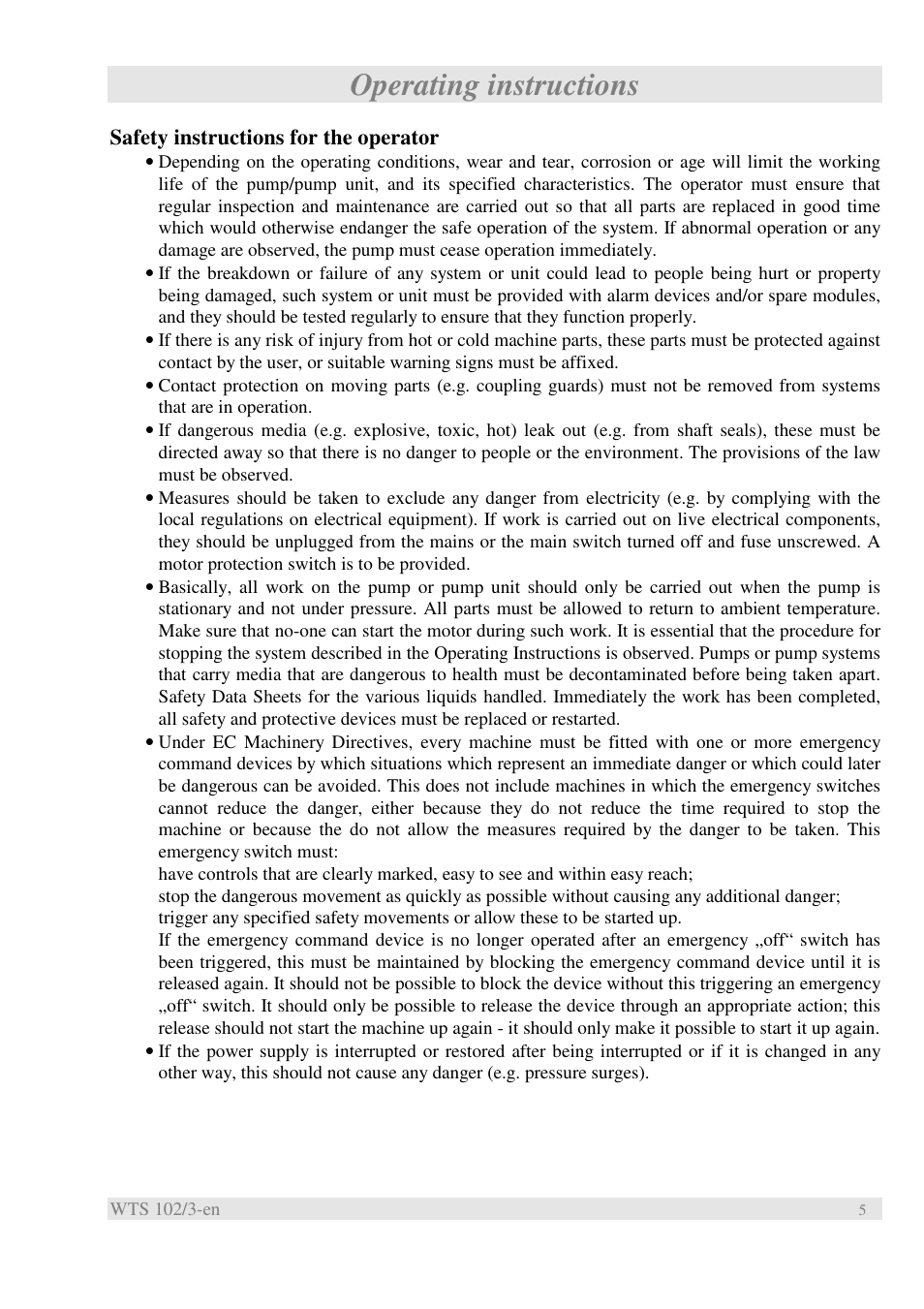 Operating instructions | Xylem WTS User Manual | Page 7 / 22
