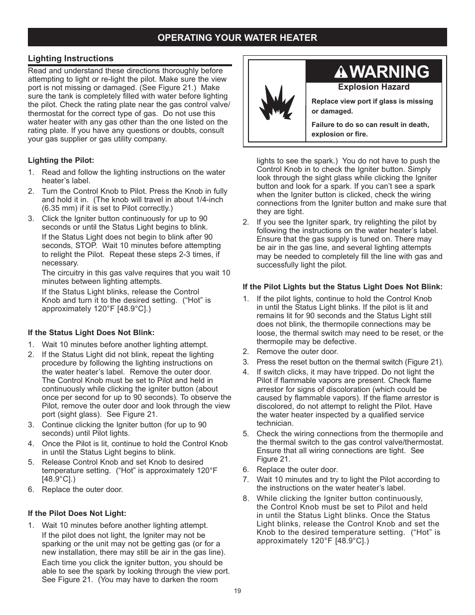 Warning | John Wood Atmospheric Gas (Standard) User Manual | Page 19 / 40