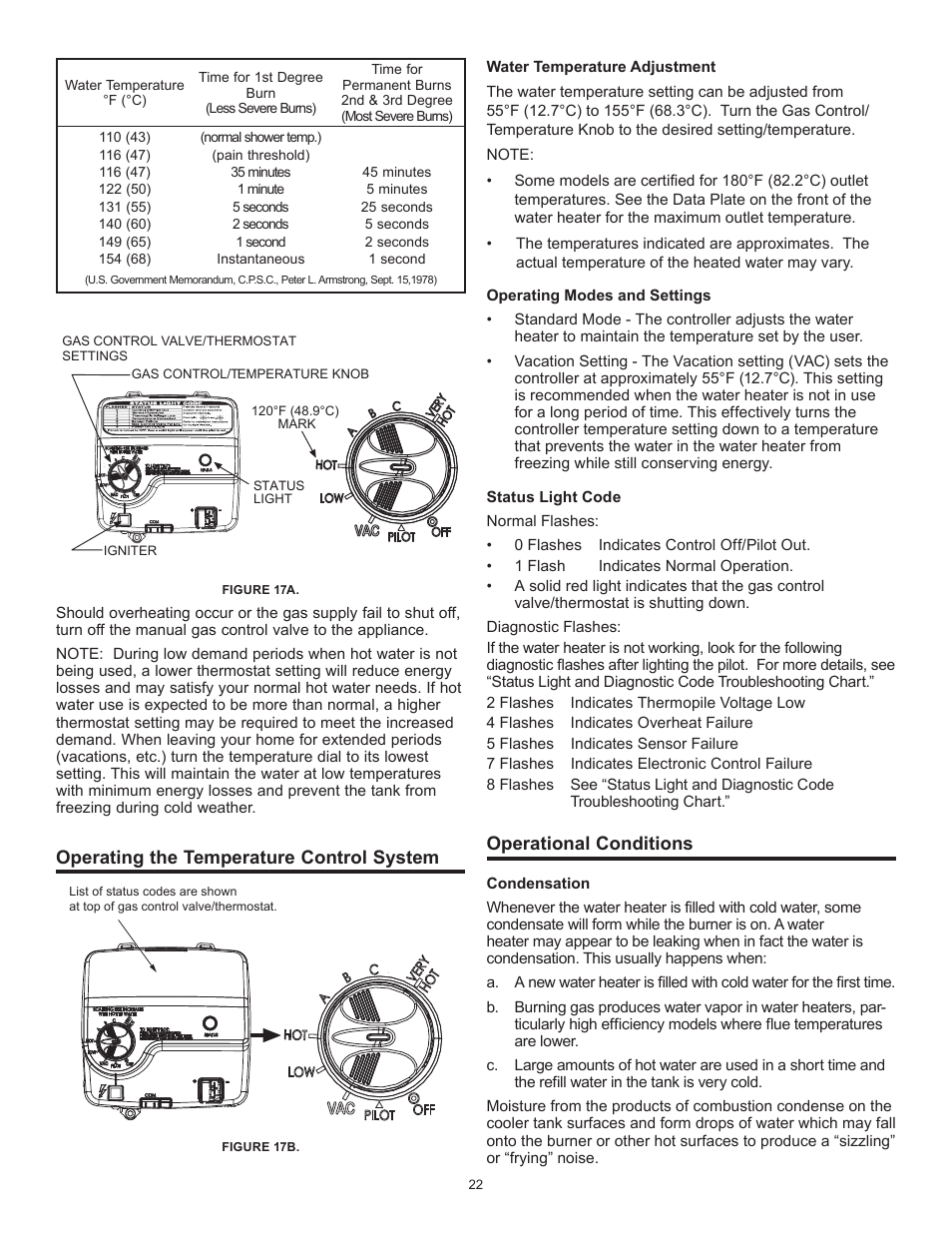 Operating the temperature control system, Operational conditions | John Wood Atmospheric Gas (Standard) User Manual | Page 22 / 40