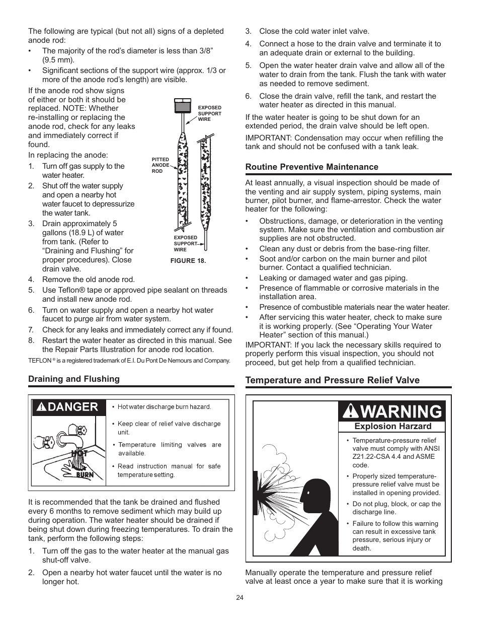 Temperature and pressure relief valve | John Wood Atmospheric Gas (Standard) User Manual | Page 24 / 40