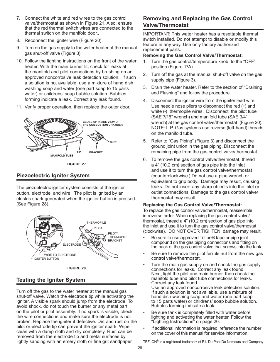 Piezoelectric igniter system, Testing the igniter system | John Wood Atmospheric Gas (Standard) User Manual | Page 28 / 40