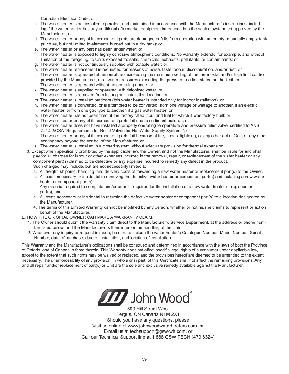 John Wood Atmospheric Gas (Standard) User Manual | Page 39 / 40